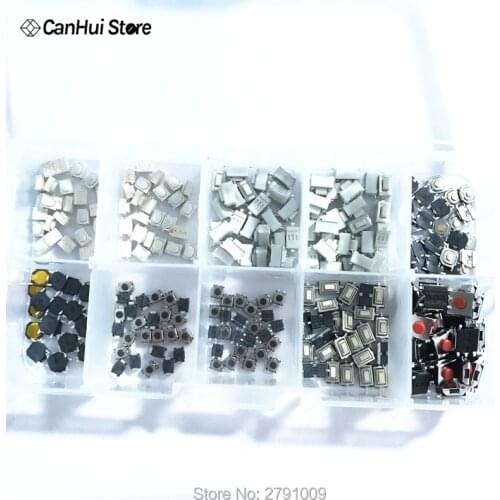 10 models each 25p=250 pcs Tactile Push Button Switch Micro Switch For Car Remote Control Patch Switch Components Kit 3*4*2.5 mm