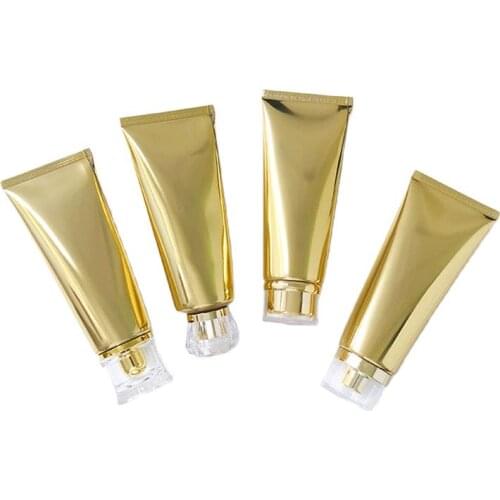 100ml High Grade Makeup Tool Golden Aluminum Plastic Soft Tube Empty Travel Squeeze Bottle Glossy Cream Containers 50pcs/lot