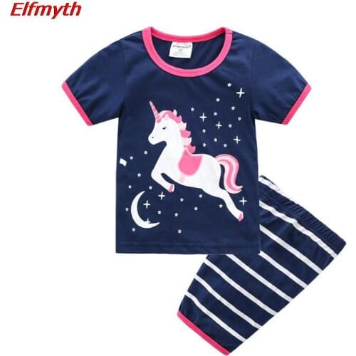 2021 Unicorn Girls Pyjamas Kids Clothing Sets Baby Girl Pajamas Summer Oufits Cartoon Lounge Set Vetement Fille Meisjes Kleding