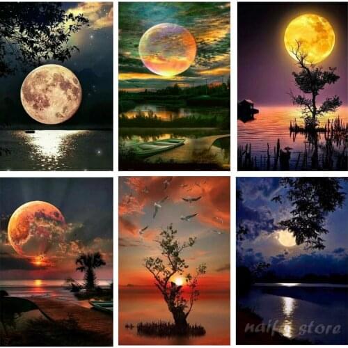 5D Diamond Painting Full Round square Drill Moon Pictures Diamond Embroidery night moon Scenic Cross Stitch Home Decoration