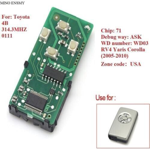 Auto smart card board 4 key 314.3MHZ number 271451-0111-USA-es55005 For Toyota RV4 Yaris Corolla (2005-2010)