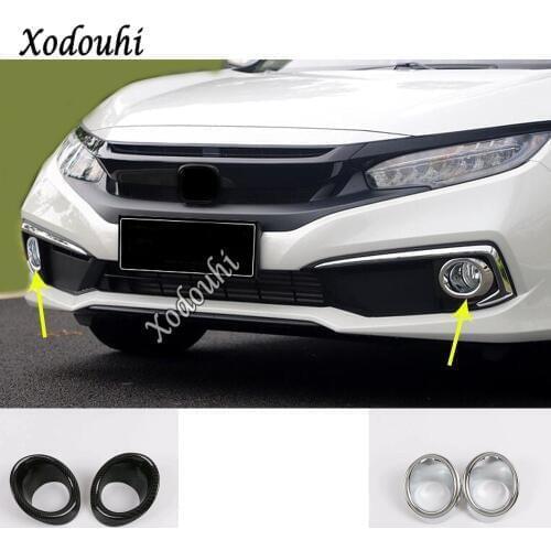 Car Front Fog Light Lamp Detector Frame Sticker Styling ABS Chrome Trim Parts 2pcs For Honda Civic 10th Sedan 2019 2020 2021