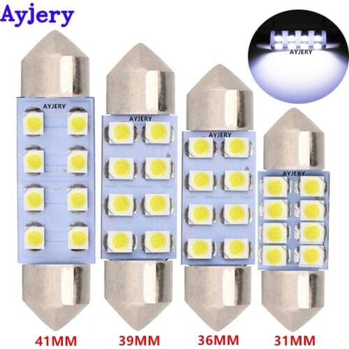 AYJERY 1000pcs/lot 12V Festoon 1210 8 SMD 3528 LED Bulb 31mm 36mm 39mm 41mm C5W Car White Dome Light Auto Interior Reading Lamps