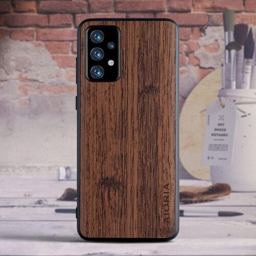 For Samsung Galaxy A72 5G A52 A12 A42 A32 4G S21 Ultra Plus Case Wood Texture PU Leather Shockproof Soft Matte Back Cover Funda