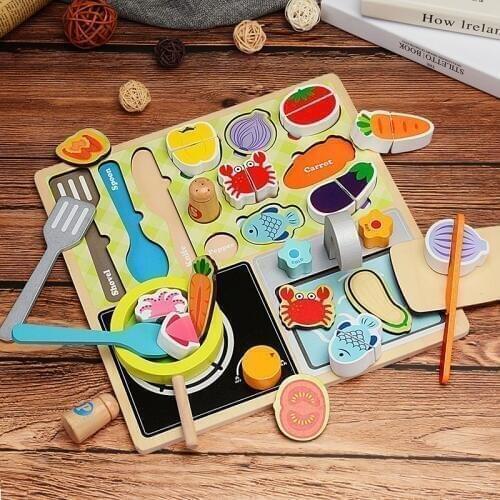 Kids Toy Simulation Fruit/BBQ/Supermarket Cut Set Wooden Toys For Baby Food Kitchen Toy For Children Play House Educational Gift