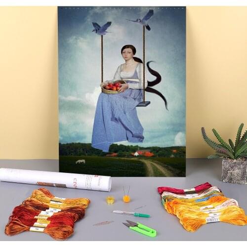 Woman Girl Printed Canvas 11CT Cross Stitch Embroidery Patterns DMC Threads Sewing Knitting Handicraft Hobby Magic For Gift