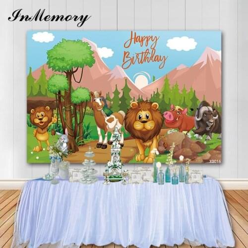 InMemory Customized Photo Background Jungle Safari Birthday Party Baby Birthday Party Backdrops Banner Photography Studio Props