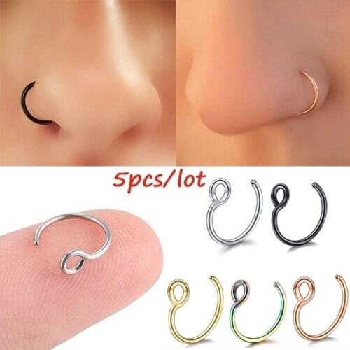Multicolor Open Hoop Nose Rings Clips Body Piercing Jewelry Women Nose Lip Ear Clip on Ring Gold Silver Tragus Piercing Jewely