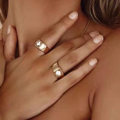 TAUAM Rings Gold Plated 316L Stainless Steel Shell Rings For Women French Vintage Zircon Rings Waterproof Jewelry