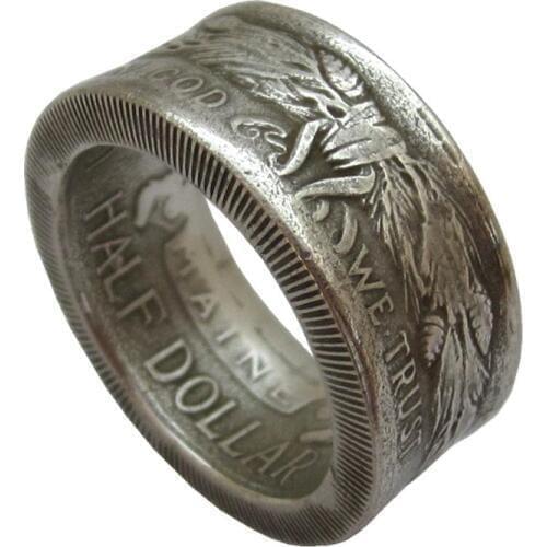1820-1920 Handcraft Coin Ring Made from Kennedy Half Dollar Silver Plated Copy Coins