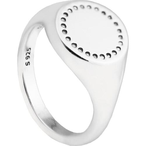 Circle Signet Silver Rings with Clear CZ 100% 925 Authentic Sterling Silver Fine Jewelry Free Shipping 13FLR122