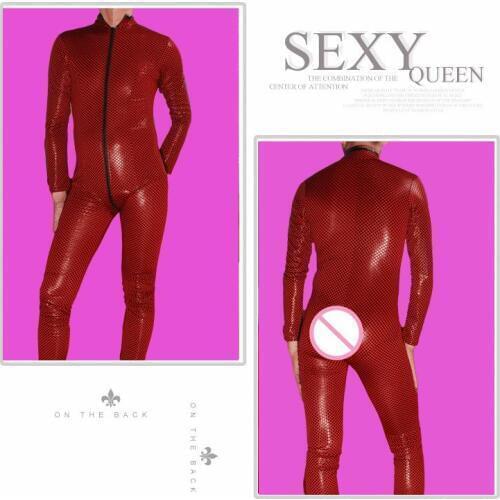 Mens Zipper patent leather jumpsuit Long-sleeve Underwear Bodysuit Soft Pu Leather One-piece Autumn And Winter Tights