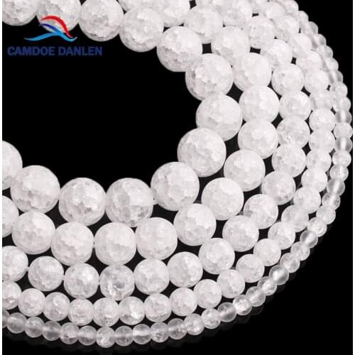 CAMDOE DANLEN Natural Stone Matte Frost White Cracked Crystal Round Beads 4 6 8 10 12mm Diy Beads For Jewelry Making Wholesale
