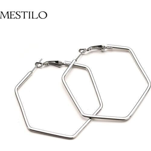 MESTILO Exaggeration Simple Geometric Sliver Hollow Big Hexagon Hoop Earrings For Women Fashion Punk Large Earrings Jewelry 2018