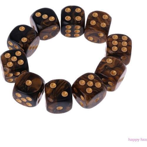 New 10 Pcs 16mm Resin Dice D6 Black Gold Points Round Edges KTV Bar Nightclub Entertainment Tools Adult Toys