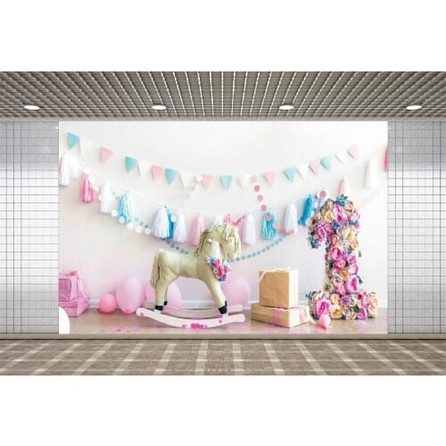 Lyavshi Toy Horse Flower Ribbon Backdrop Baby Shower Party Decoration Birthday Photography Background Wedding Photo studio Props