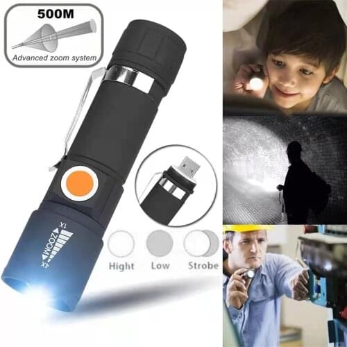 Mini LED Power Torch Comes With USB Rechargeable Work Lamp Focusing Outdoor Carry Carrying Indoor Lighting Lamp