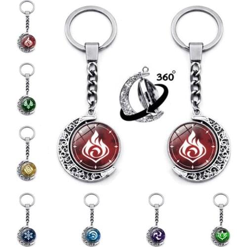 Fashion anime genshin impact keychain for women men Water fire ice thunder wind rock grass eye metal keyfob jewelry accessorie