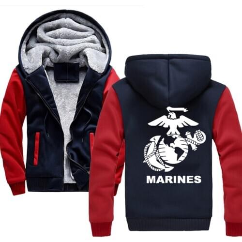 MARINE CORPS 2020 men Winter padded zipper sweatshirt thick fleece jacket coat fashion hoodies casual print cool hoody
