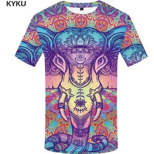 KYKU Elephant Tshirt Men Animal T-shirt Colorful Flower 3d Print T Shirt Anime Clothes Gothic Hip Hop Mens Clothing Streetwear