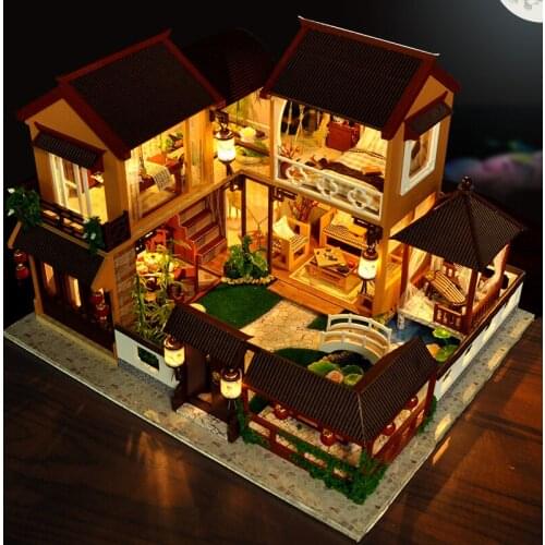 New DIY Wooden Dollhouse Chinese Architecture Doll Houses Miniatures with Furniture Toys for Children Friend Birthday Gift