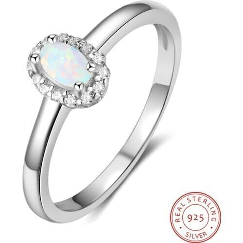 Setting White Blue Pink Opal Stone Ring Cute 925 Sterling Silver Rings Oval Fire Opal Ring with Zircon Birthday Gift for Girls