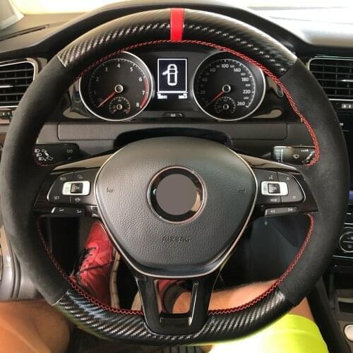 Non-Slip Black Carbon Fiber Suede Car Steering Wheel Cover Braid For Volkswagen Vw Golf 7 Mk7 Nieuwe Polo jetta Passat B8