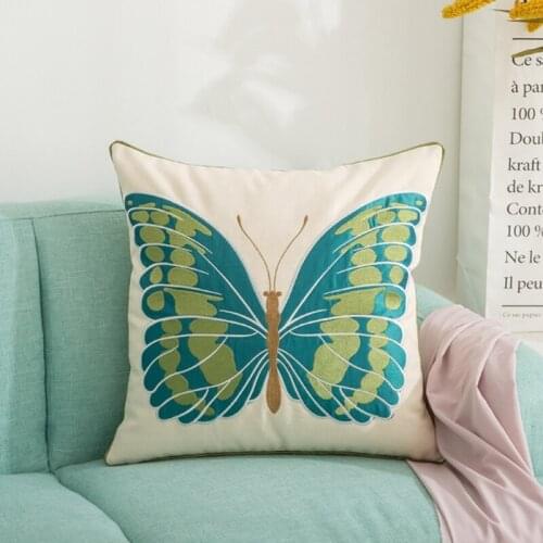 Nordic Minimalist Cotton Linen Throw Pillow Case Vintage Colorful Butterfly Embroidery Applique Decorative Square Cushion N0PA