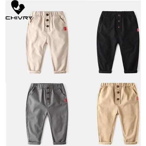 New 2020 Spring Autumn Kids Boys Harem Pants Casual Solid Button Long Trousers Children Fashion Clothing For 2-8 Years