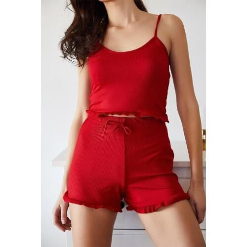 New 2021 Womens Pajamas Short Sleeve and Shorts Ladies Pajamas Set Female Pure Full Cotton Pajamas Pajamas Suit Homewear For Women Elastic Waist Spring Autumn Winter Summer Slim Comfortable Different Multicolor Casual