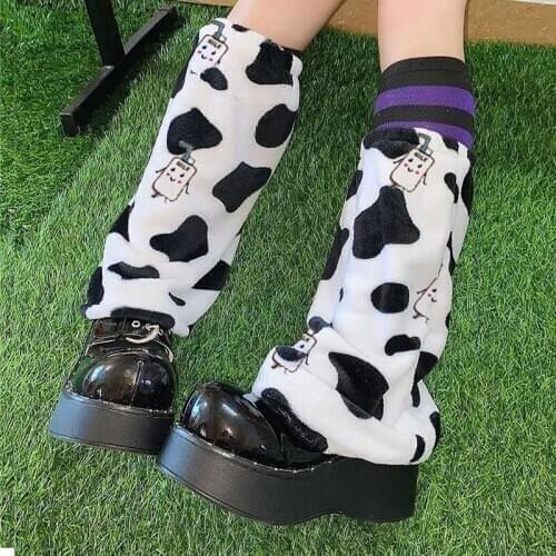 Lovely Jk Women Leg Warmer 2021 Autumn Winter Lady Lolita Cow Cartoon Cute Fashion Velvet Warm Sock Street Outdoor Basic Wear