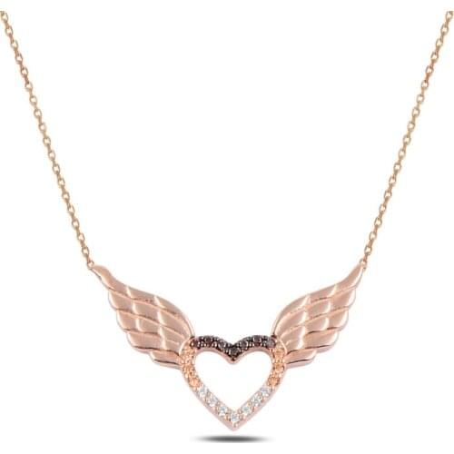 Silver 925 Sterling Heart & Wing Colorful Zircon Stone Necklace