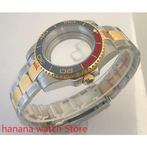 Transparent back cover 904L stainless steel gold strap bracelet 40mm sapphire glass ETA NH36 MH35 cases bezel blue red