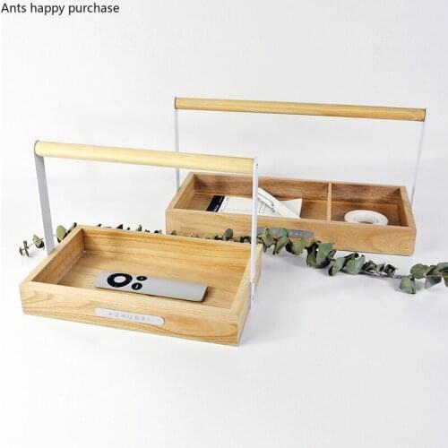 Rectangular Wooden Pallet with Metal Handle Storage Tray Sundries Key Disk Remote Control Storage Box Desktop Organizer Tray