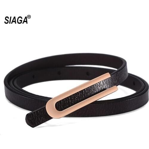 Real Genuine Leather Belts Simple Smooth Alloy Buckle Metal Female Thin Belt for Women Many Colours Optional 2020 FCO174