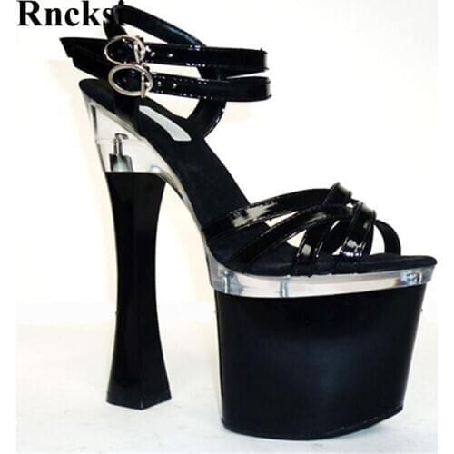 Rncksi New Black Sexy 18cm Square High Heels Women Wedding Night Club Party Pole Dance Sandals Straps Platform sandals shoes