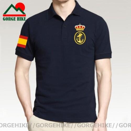 Navy Kingdom of Spain Espana ESP Spanish Spaniard country Short sleeve casual solid color mens polos shirts fashion Sportswear