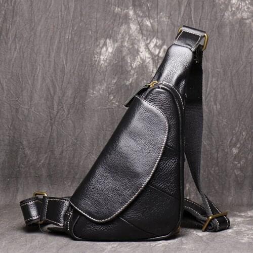 Men Single Back Day Pack Rucksack Vintage Cool Shoulder Messenger Bag Genuine Leather Crazy Horse Cowhide Crossbody Chest Bags