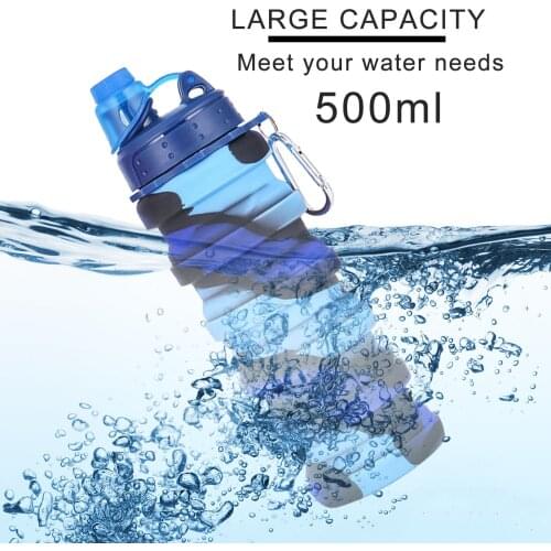 Silicone Collapsible Travel Cup Outdoor Portable Folding Camping Cups With Lids Expandable Drinking Juice Leak-proof