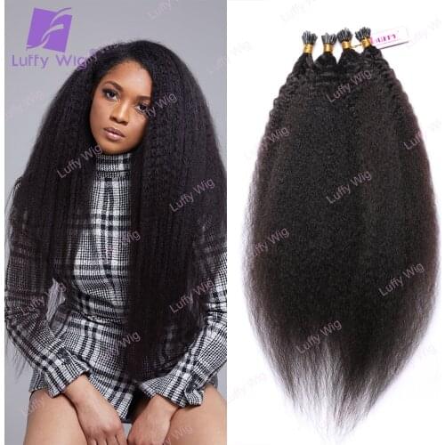 I Tip Fusion Human Hair Extensions Kinky Straight 0.9g/strand 100strand/lot Brazilian Remy Pre Bonded Hair Natual Black Luffy