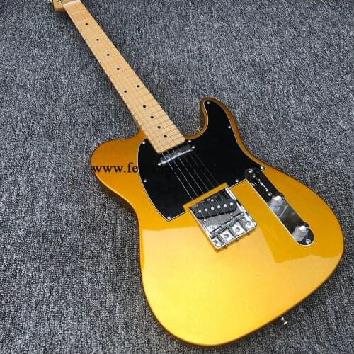High-quality 6-string electric guitar, gold paint, log maple neck, back string, color can be customized, package shipping