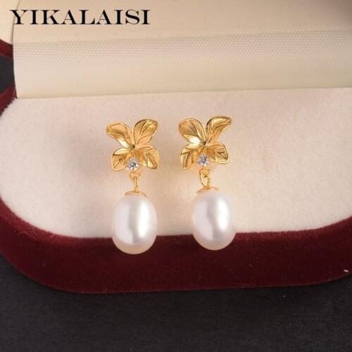 YIKALAISI 925 Sterling Silver Earrings Jewelry For Women 8-9mm Drop Shape Natural Freshwater Pearl Earrings 2021 New Wholesales