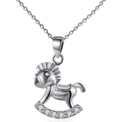 ZEMIOR 925 Sterling Silver Trendy Cute Horse Pendant Necklaces For Women Shiny Cubic Zirconia Necklace Anniversary Fine Jewelry