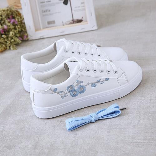 2021 Spring New Woman Shoes Fashion Woman PU Leather Shoes Ladies Breathable Embroidery Flats Casual Shoes White Sneakers