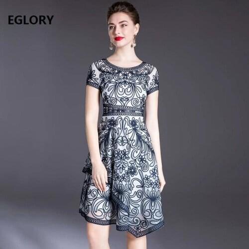 4XL Dress Vestidos 2020 Summer Party Event Women Allover Exquisite Embroidery Short Sleeve Slim Fitted A-Line Asymmetrical Dress