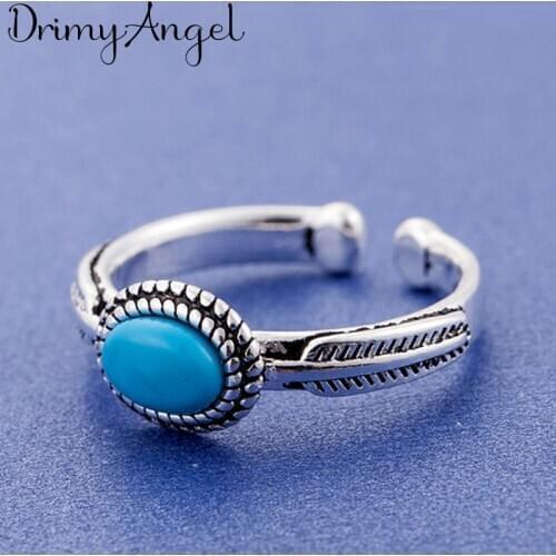 Punk Vintage Real Silver Color Blue Rings for Women Lover Finger Ring Valentines Day Gifts 2020