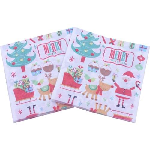 100Pcs Merry Christmas Cartoon Santa Claus Deer Printing Tissue Paper Napkins Party Table Dinner Supplies New Year Paper Towel
