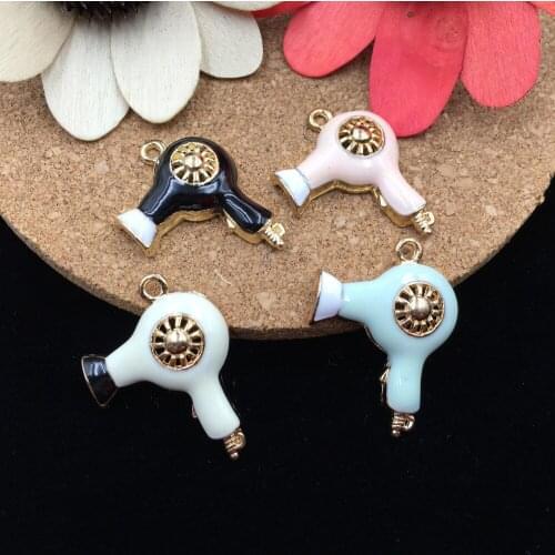20*28MM Enamel Alloy Charms Gold Tone Plated Oil Drop Fashion Hair Dryer Shape Bracelet Necklace Keyring Pendants 10pcs Ornament