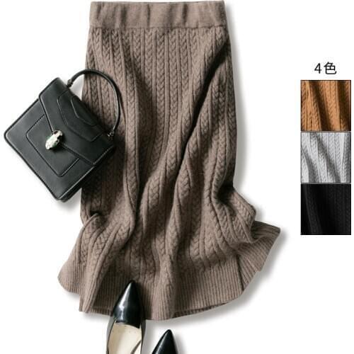 2019 Time-limited Empire Solid Straight None Saia Longa Skirts Womens Winter New Wool Skirt Thickening Bag Hip Long Knit Women