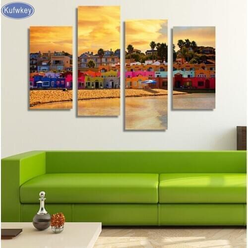 4pcs/set,Santa Cruz,Beach,scenery,Home Decoration 5D DIY Diamond Painting Resin Square Drill,full square Diamond Embroidery